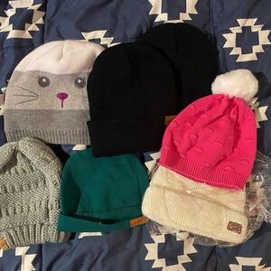 Kids Knit Beanie Hat - Pink, Black, Green, Cream, Gray Cat
